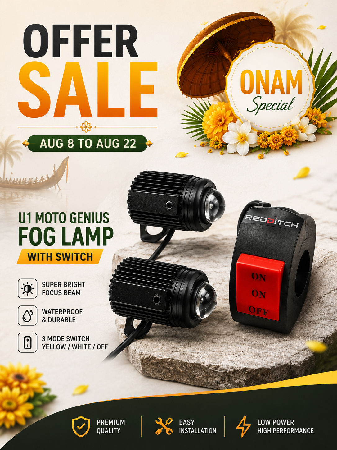 REDDITCH OFFER SALE ( U1 MOTO GENIUS FOG LAMP WITH SWITCH )