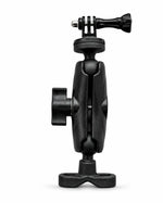 A black plastic quick-release mounting bracket with a top quick-release clamp and a bottom mounting base, shown on a plain white background.