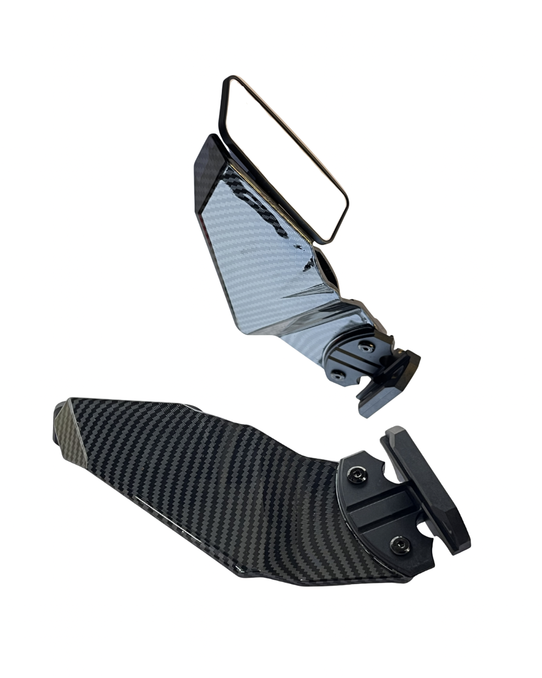 Carbon fiber motorcycle mirror on a white background