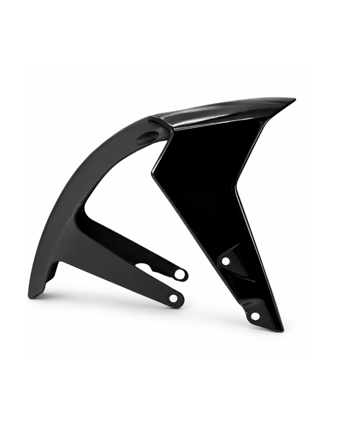 A pair of glossy black plastic motorcycle or scooter body panels, likely fenders or side covers, displayed on a clean white background.