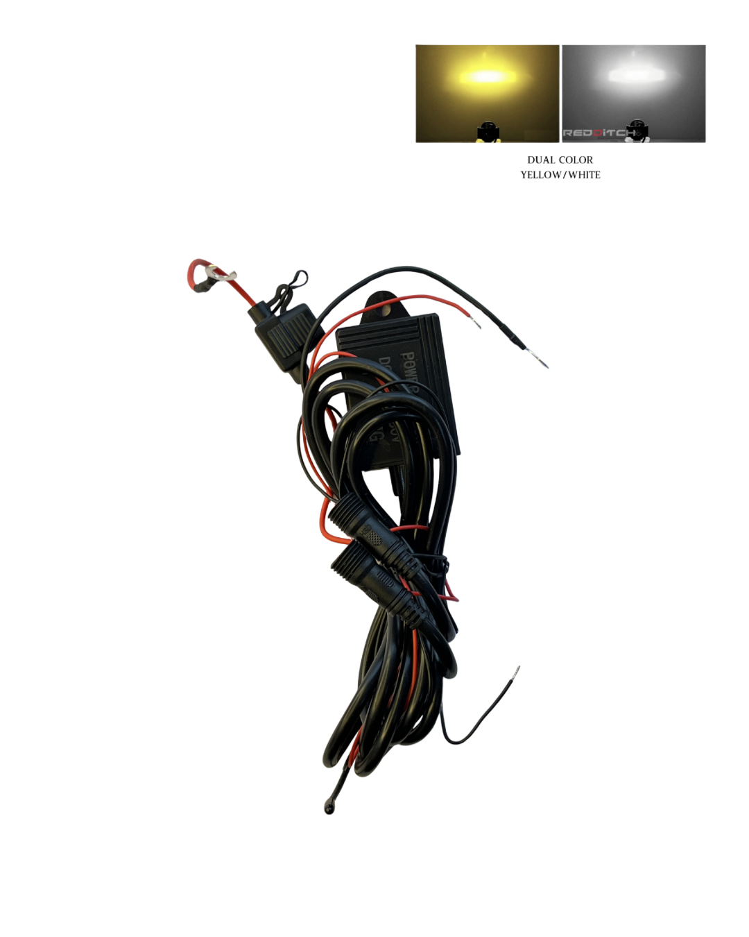 LED light bar with wiring harness on a white background