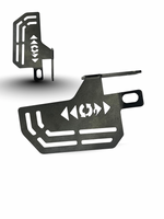 Two black metal brackets with geometric designs on a white background