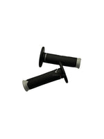 Two black motorcycle grips on a white background