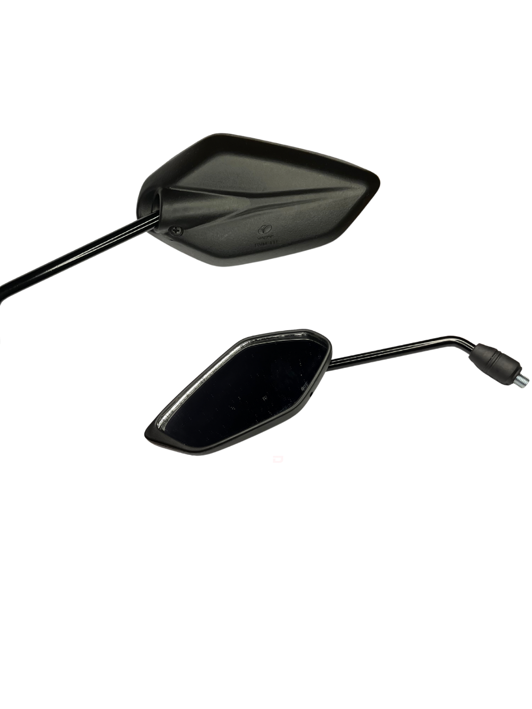 Two black motorcycle mirrors on a white background