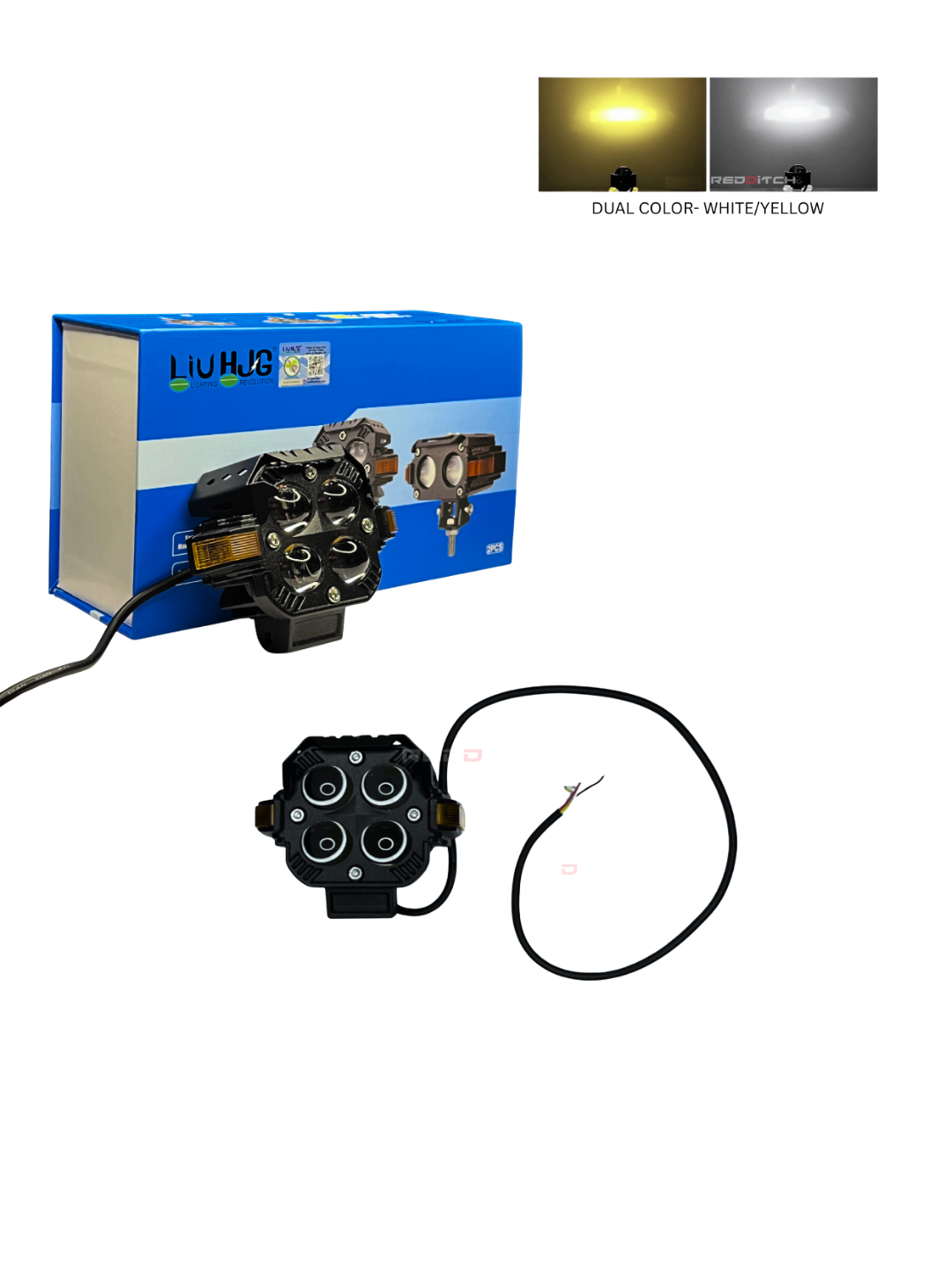 Lighting system with black connector and LIUHZ packaging on a white background