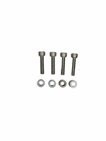 Set of metal screws and washers on a white background