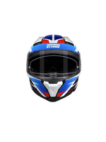 Motorcycle helmet with a Union Jack design and 'Studds' branding on a white background