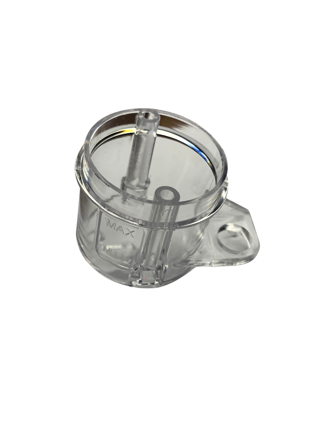 Clear plastic component with a MAX indicator on a white background