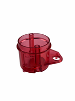 Red plastic component on a white background