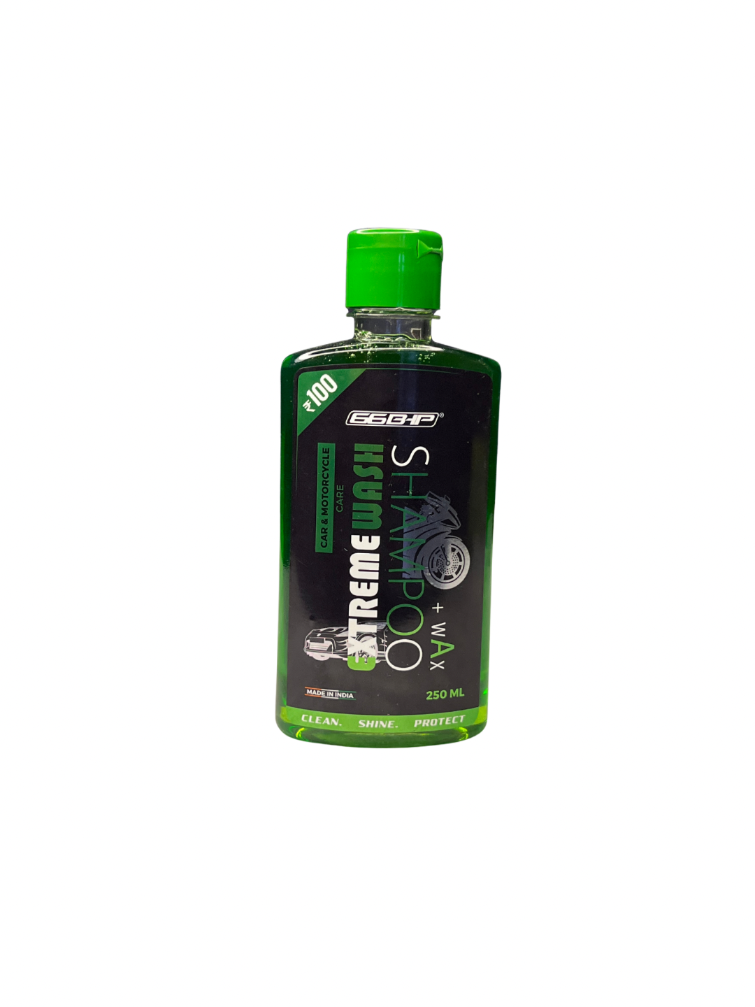 Bottle of Extreme Wash Shampoo and Wax on a white background