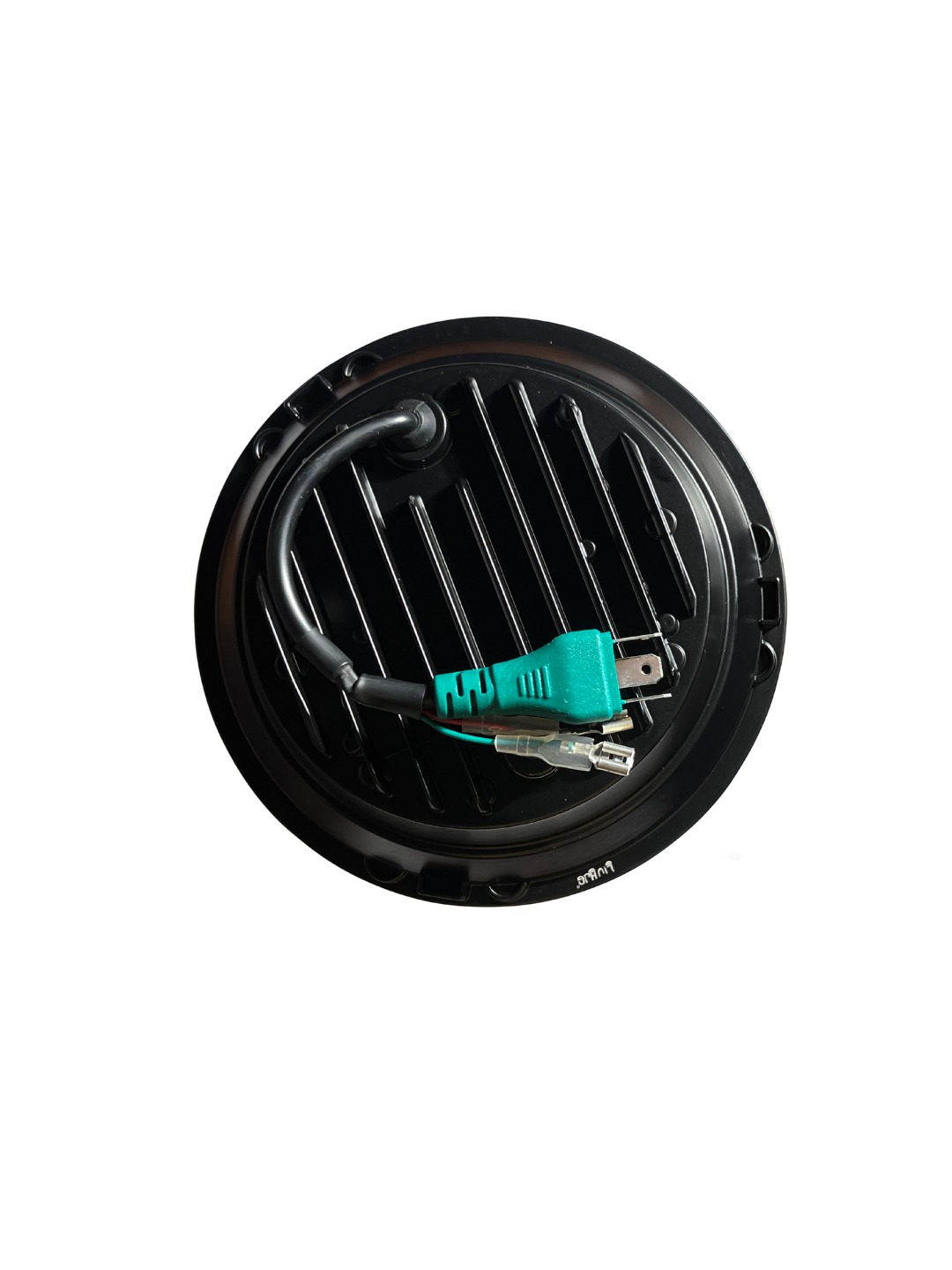 Round speaker with cables on a white background