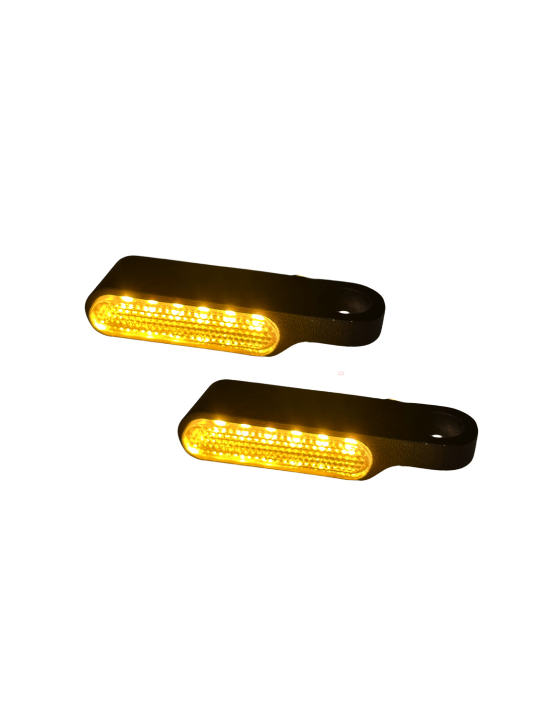 Two yellow LED lights on a white background