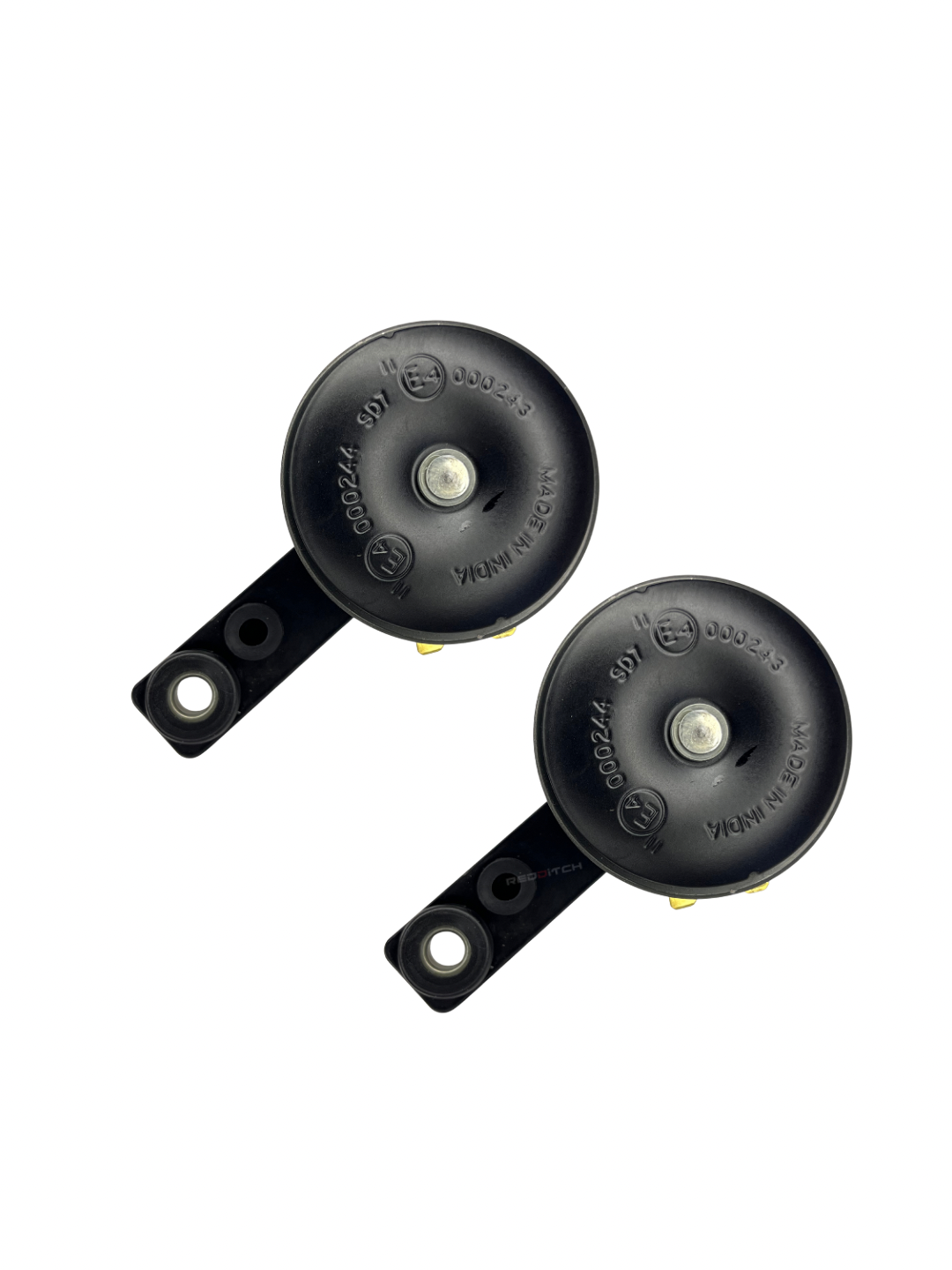 Two black bicycle bells on a white background