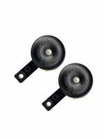 Two black bicycle bells on a white background