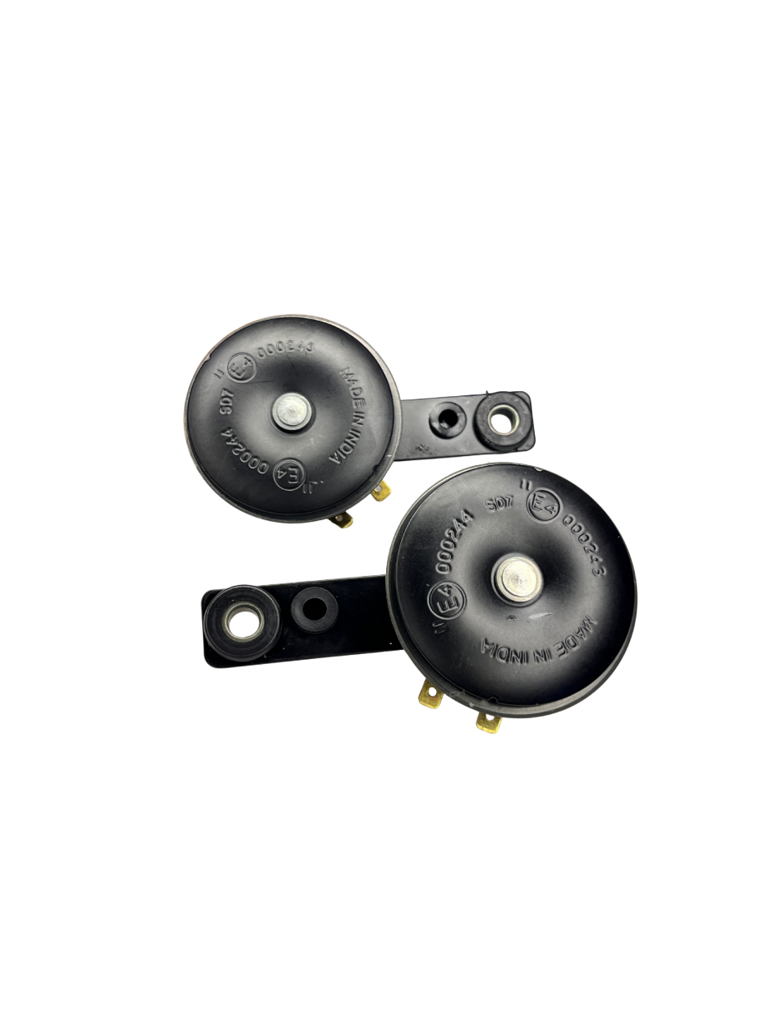 Two black metal components on a white background