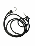 Black cable with metal hooks on a white background