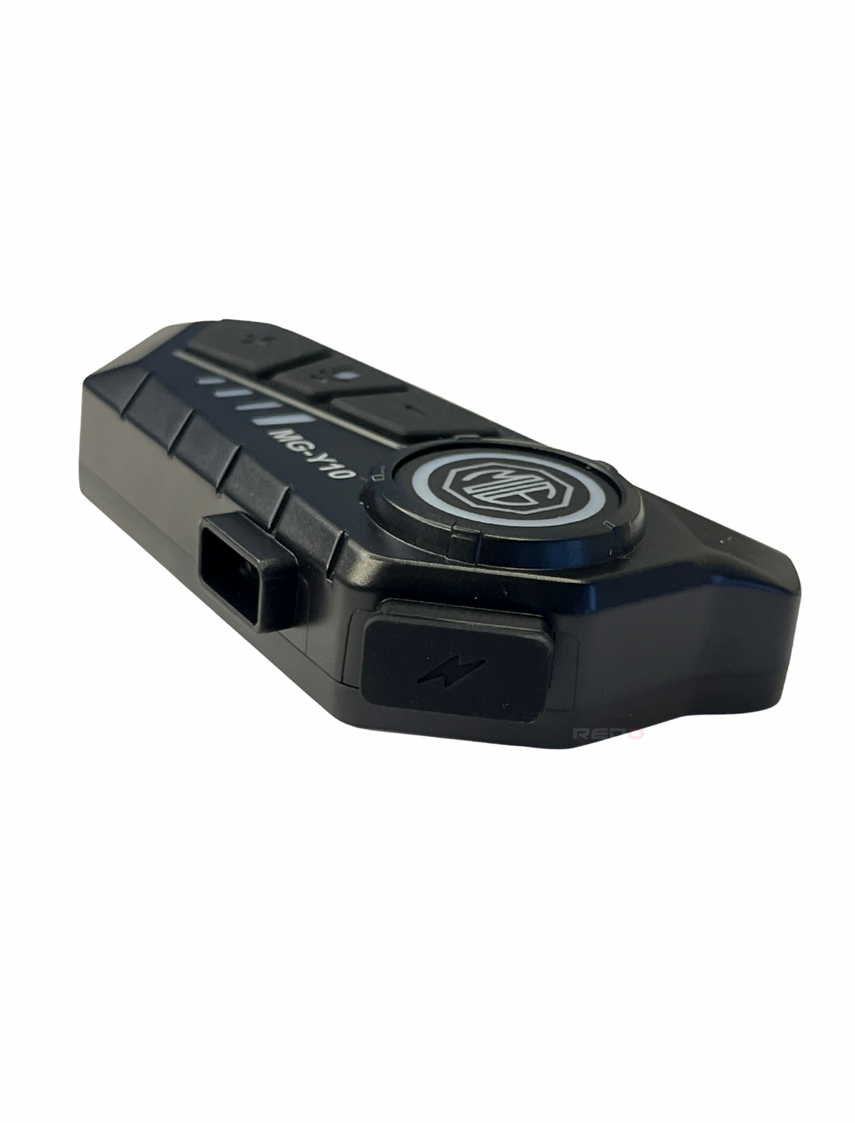 Black electronic device with buttons on a white background