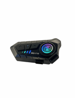 Motorcycle helmet intercom with colorful display on a white background