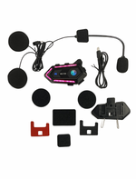 Motorcycle helmet intercom system with accessories on a white background