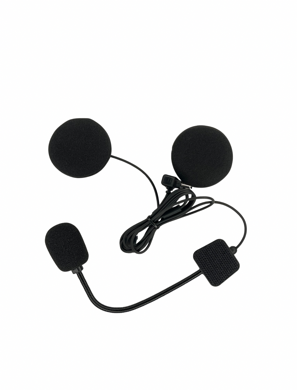 Black motorcycle helmet intercom system on a white background