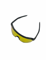 Sunglasses with yellow lenses and black frame on a white background