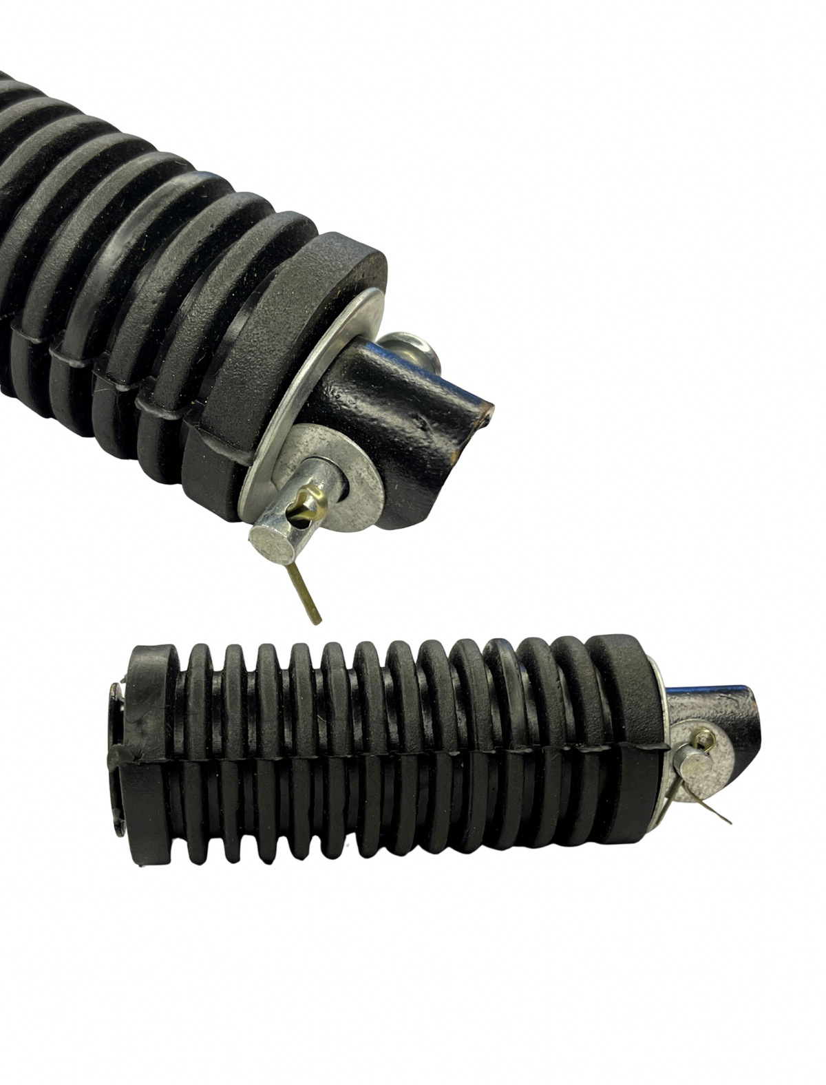 Two black metal springs on a white background