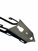 Black metal bracket with a logo on a white background