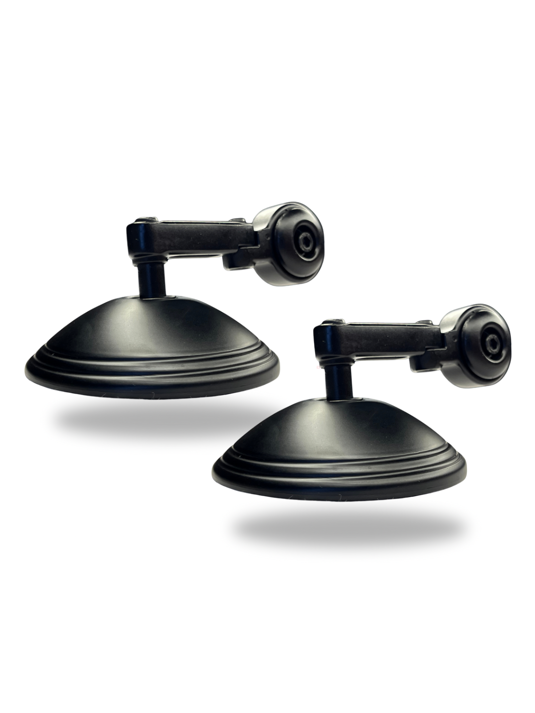 Two black car mirrors on a white background