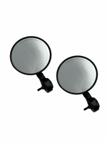 Two round motorcycle mirrors on a white background