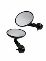Two motorcycle mirrors with black brackets on a white background