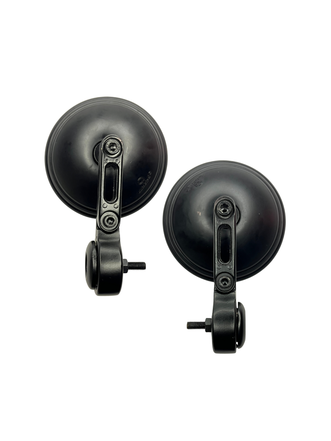 Two black suction cup mirrors on a white background