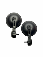 Two black suction cup mirrors on a white background