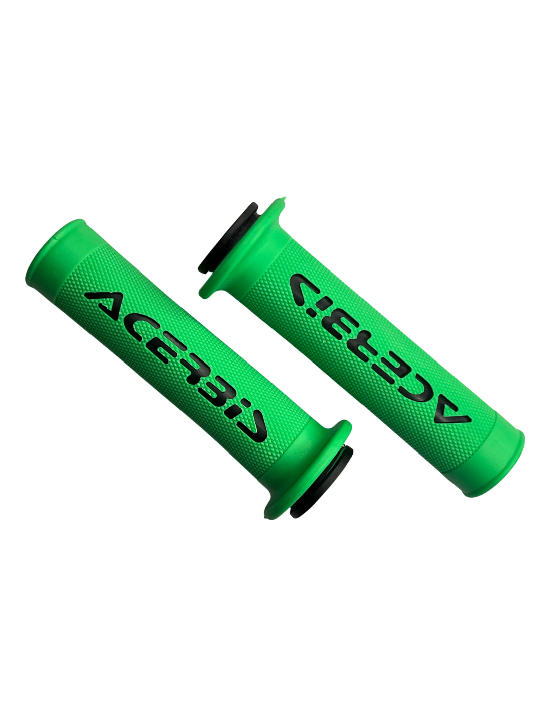 Green motorcycle grips with Acerbis branding on a white background