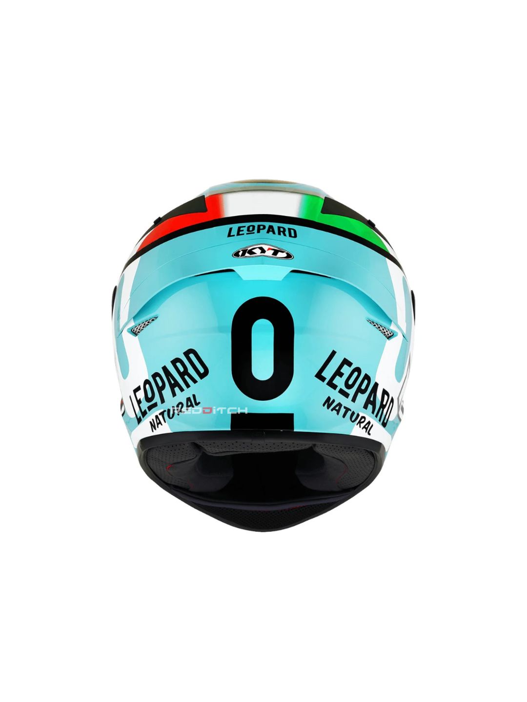 KYT TT Course Leopard Replica Tricolore (Dellaporta), a high-performance helmet featuring a vibrant tricolore design, advanced safety features, and an aerodynamic shape for optimal comfort and protection on the track.