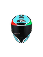 KYT TT Course Leopard Replica Tricolore (Dellaporta), a high-performance helmet featuring a vibrant tricolore design, advanced safety features, and an aerodynamic shape for optimal comfort and protection on the track.