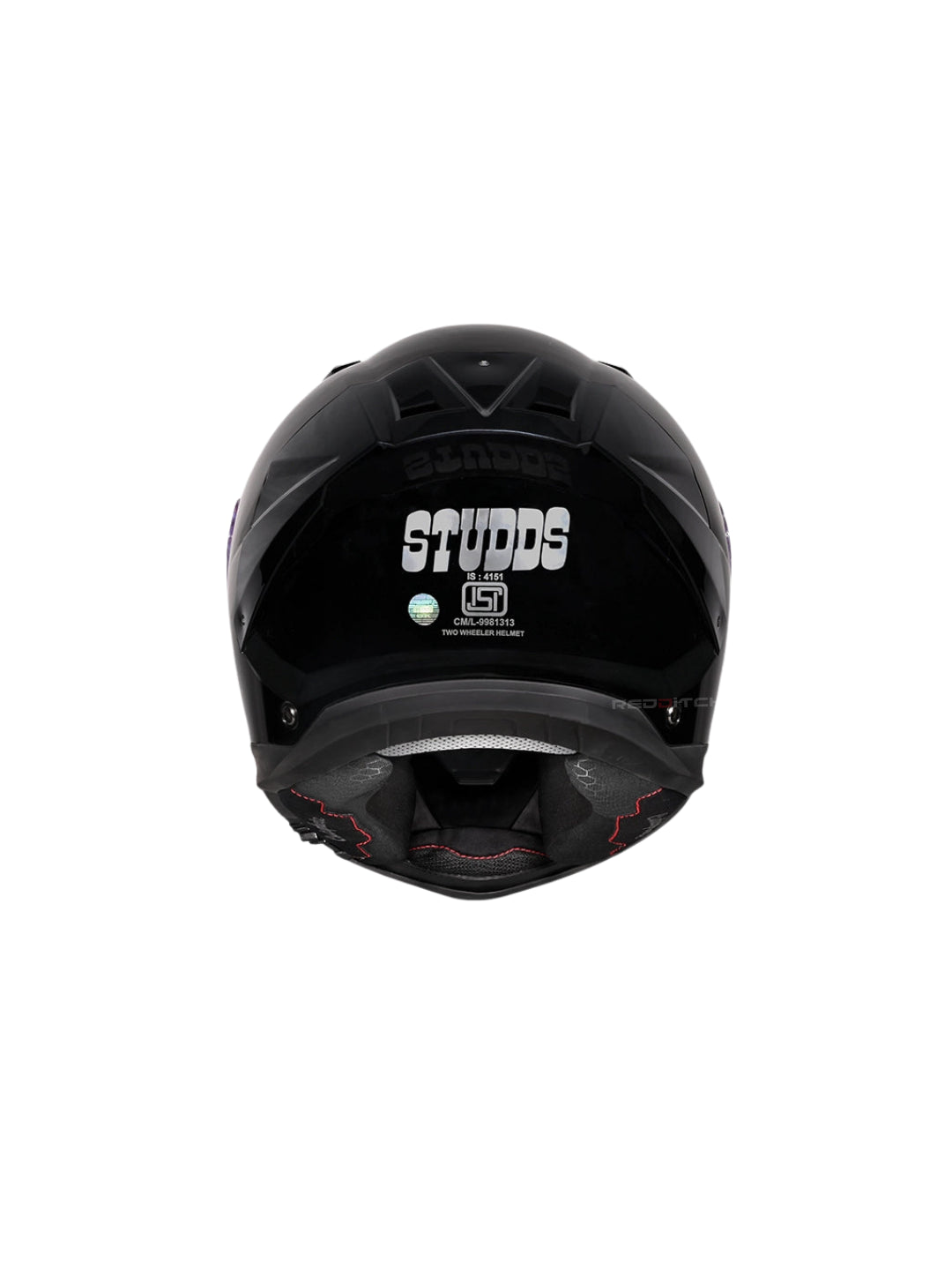 Black helmet with 'Studds' branding on a white background