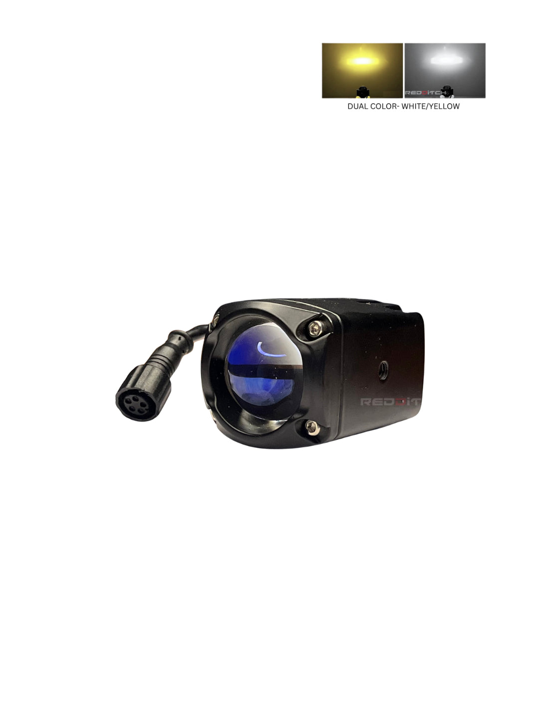 Black camera lens with dual color options on a white background