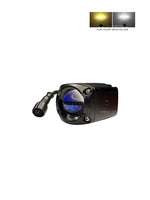 Black camera lens with dual color options on a white background