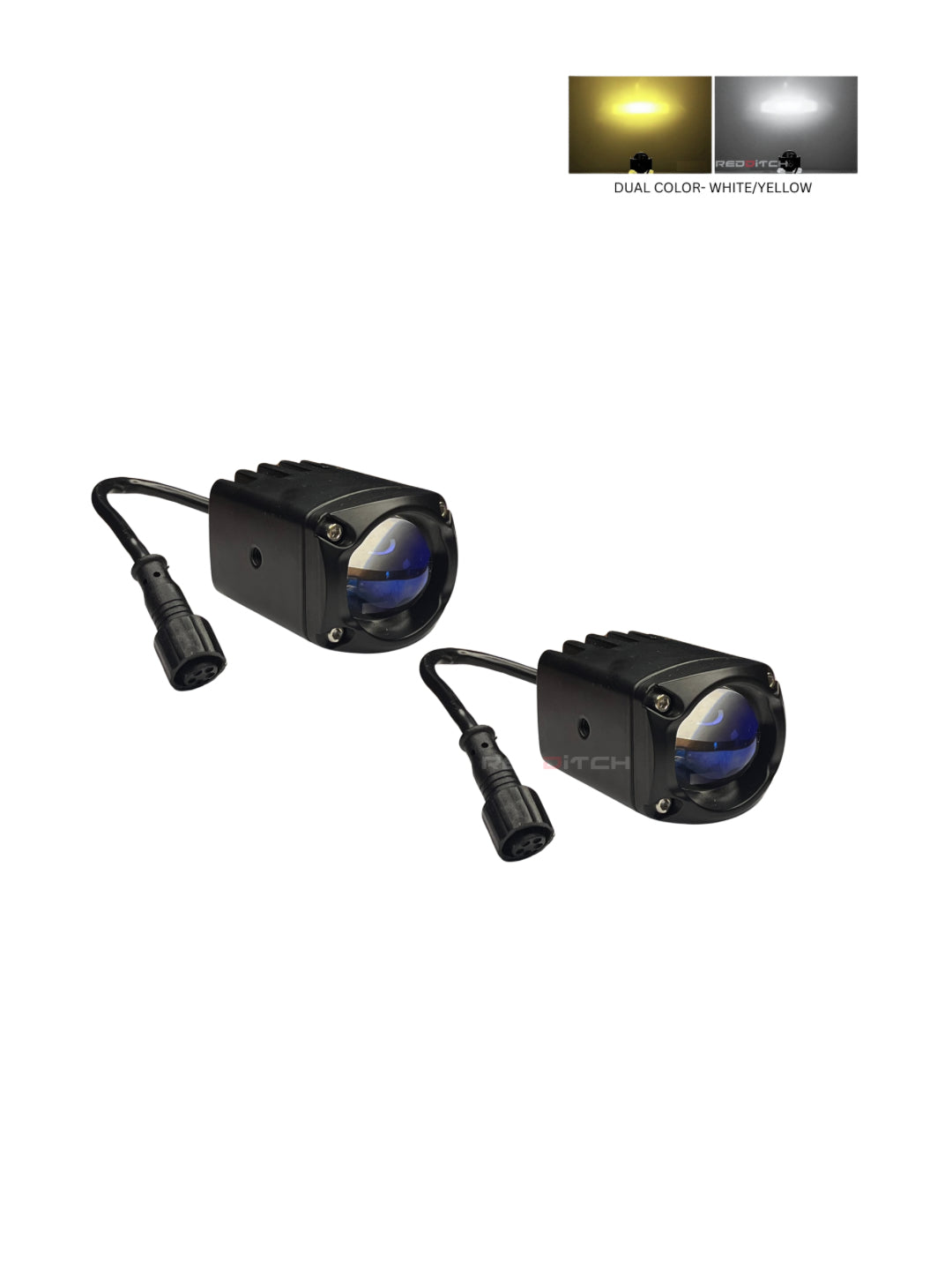 Two LED lights with connectors on a white background, showing dual color options.