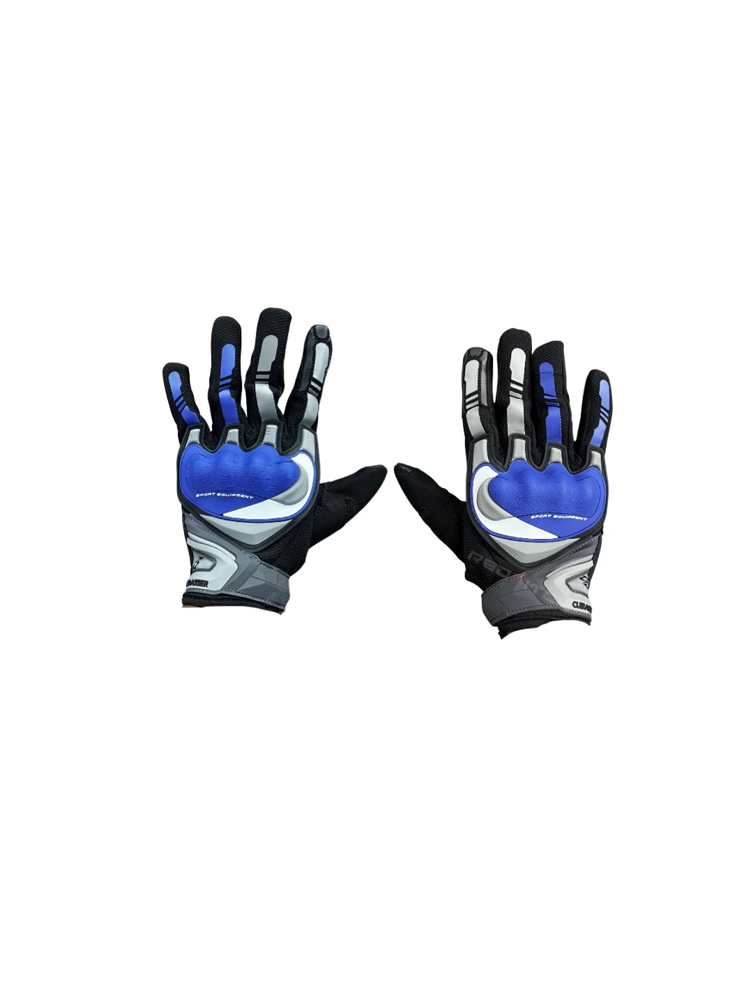 Pair of blue and gray gloves on a white background