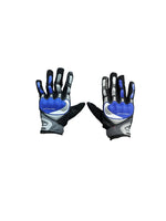Pair of blue and gray gloves on a white background