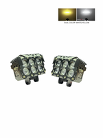 Two LED lights with dual color options on a white background