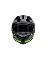 Black and green motorcycle helmet with 'Studds' branding on a white background