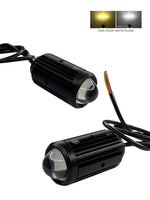Two black LED lights with wiring on a white background, featuring dual color options.