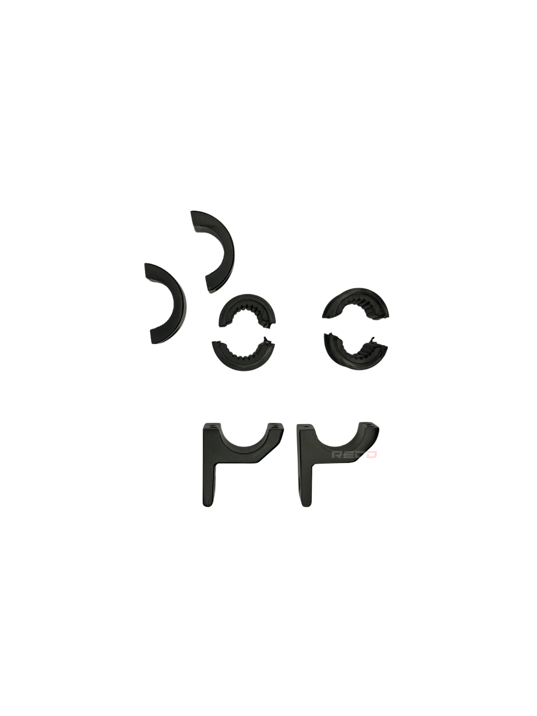 Black geometric shapes on a white background