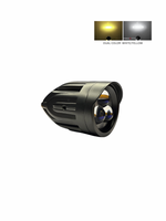 Black motorcycle light with dual color options on a white background