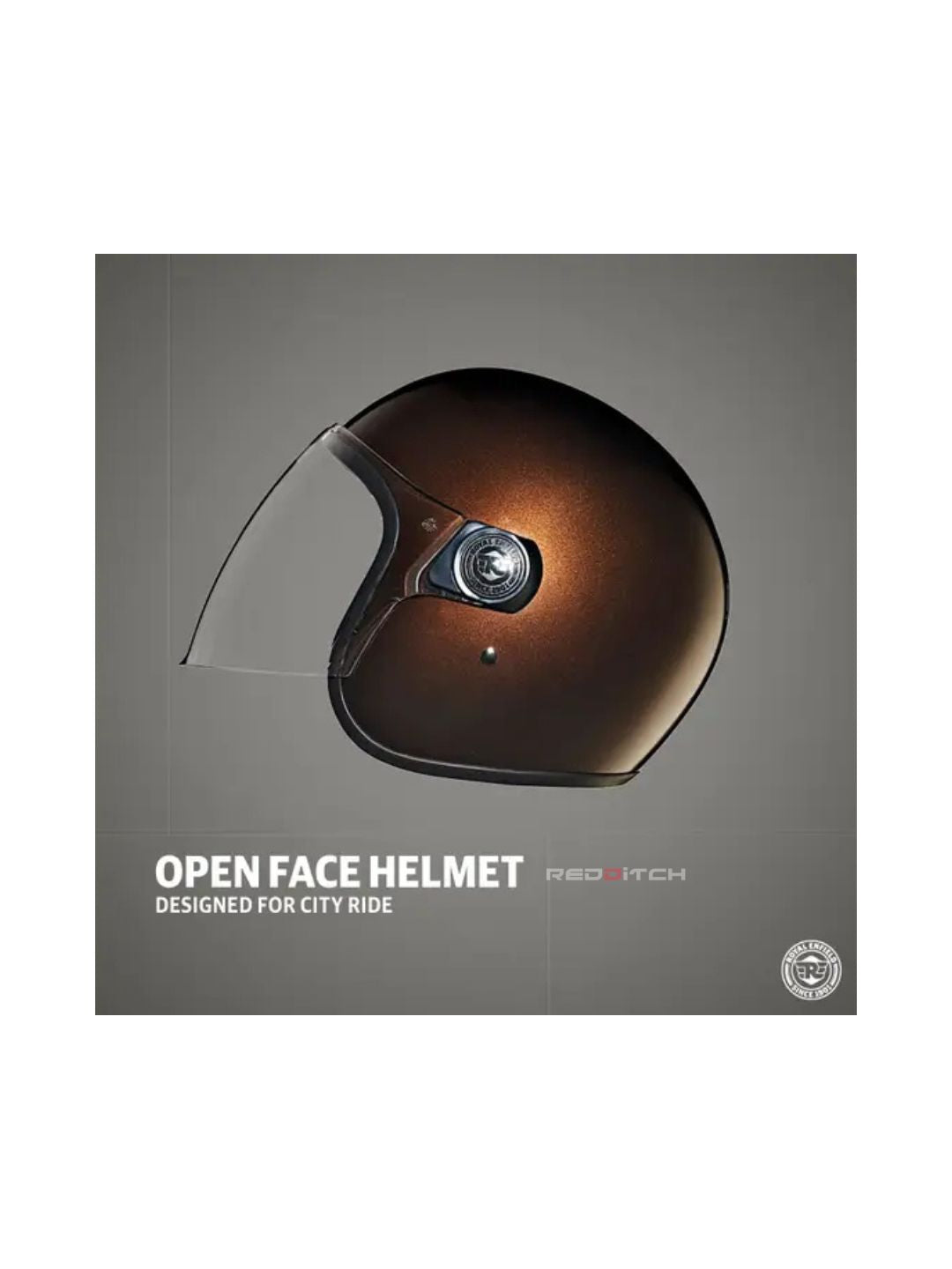 The Royal Enfield MLG Copter Face Helmet in Brown features a long visor for superior wind protection and clear visibility. Its stylish design and premium build ensure comfort and safety for every ride.