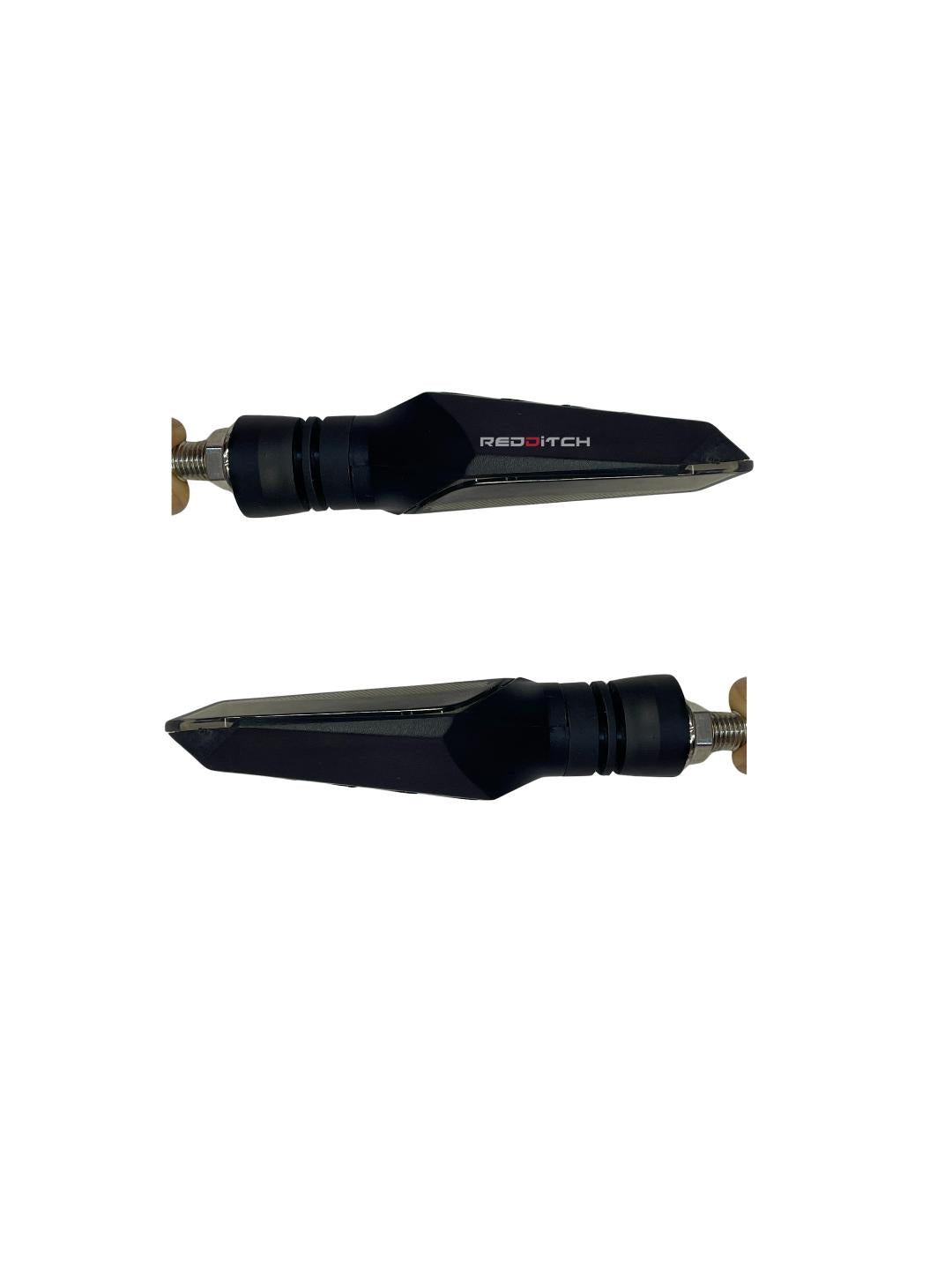 Spear Arrow Indicator 2.0 with dual lighting functionality, illuminating bright yellow for signaling and red for braking, enhancing safety and visibility.