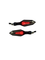 Spear Arrow Indicator 2.0 with dual lighting functionality, illuminating bright yellow for signaling and red for braking, enhancing safety and visibility.