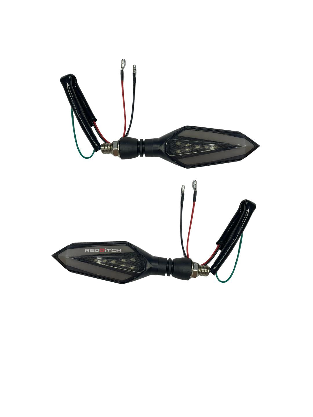 Spear Arrow Indicator 2.0 with dual lighting functionality, illuminating bright yellow for signaling and red for braking, enhancing safety and visibility.